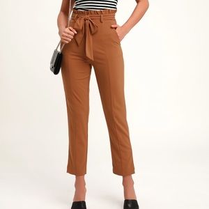 High Rise Orange Camel Brown Trousers, Tie Waist, size Large from Lulus